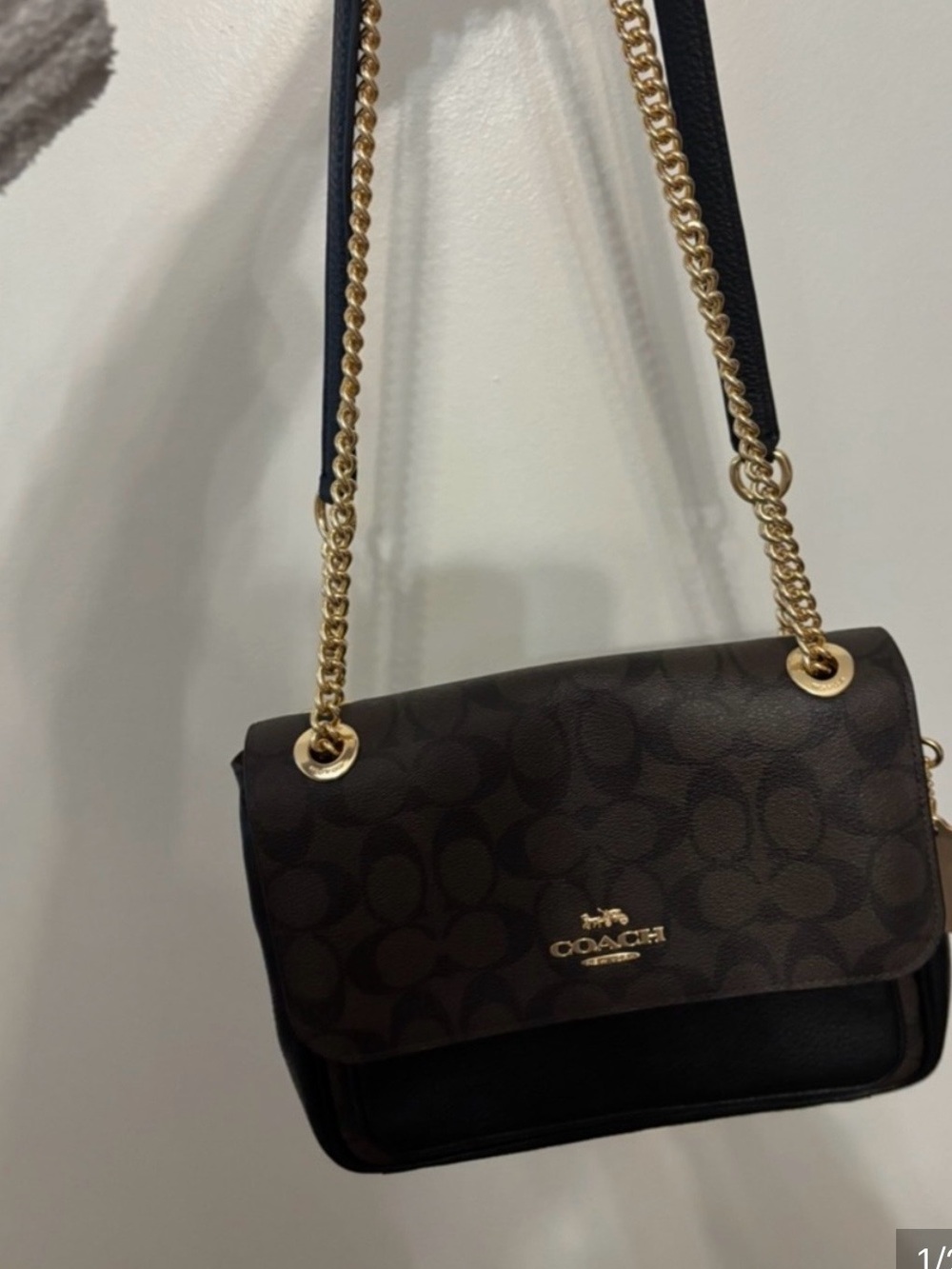 Coach Brown Signature Canvas Crossbody with Gold Chain